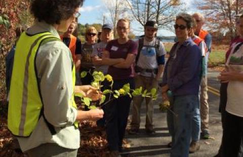 woman teaching group about invasives